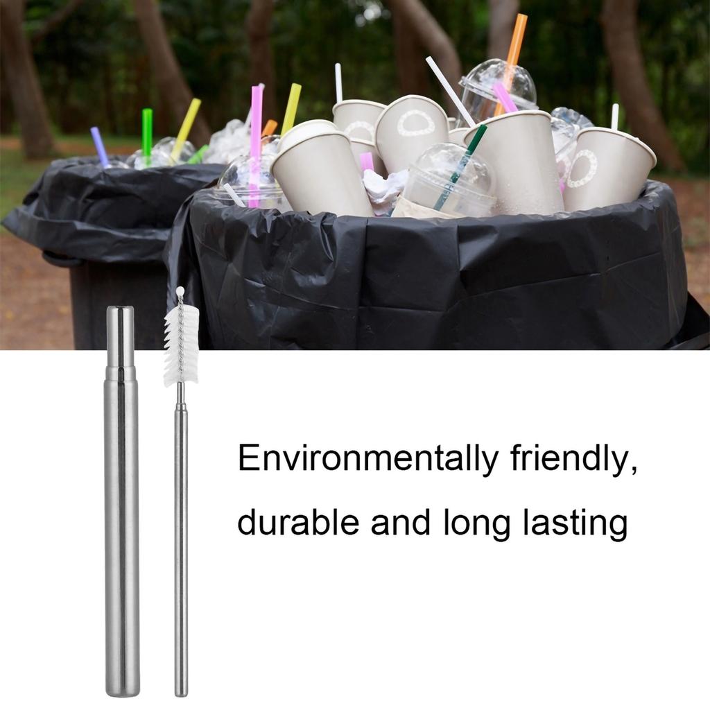 Retractable Stainless Steel Reusable Straw Kit(Gold Aluminum Case  Straw + Brush   Carabiner )