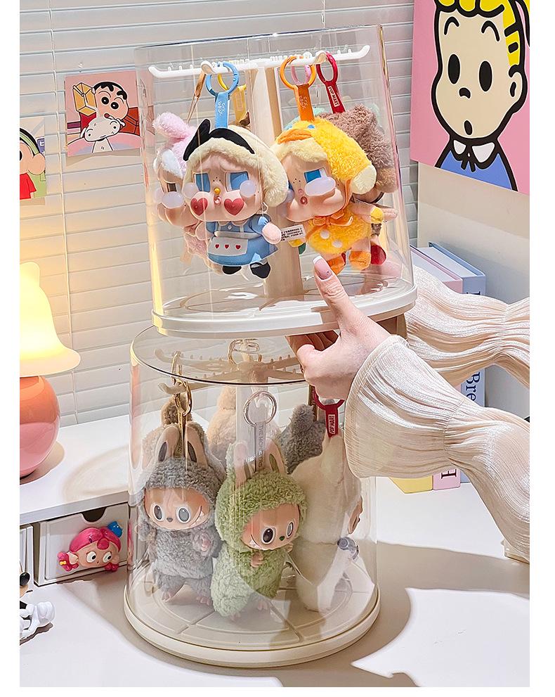 Rotating Labubu Plush Doll Display Box - Transparent Charm Stand for Blind Box Figurines