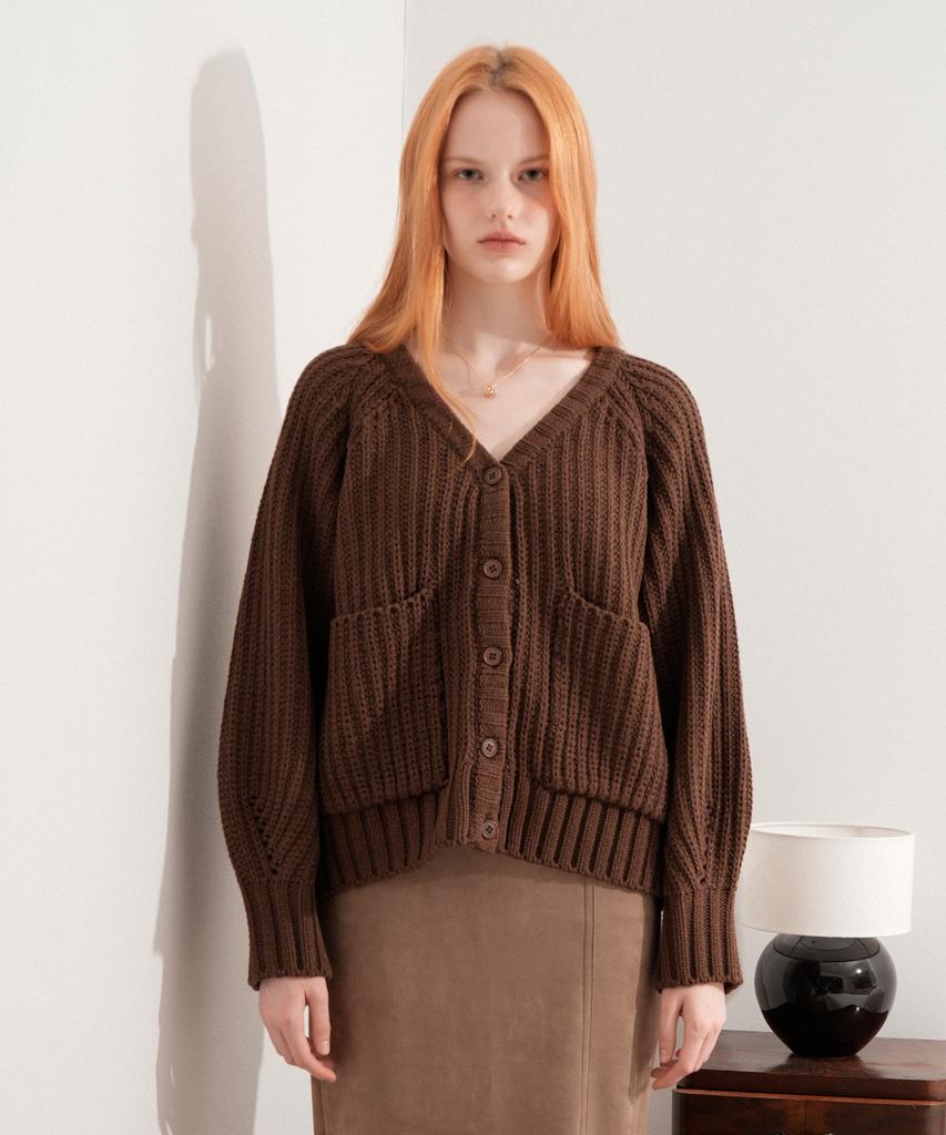 Vleti Poket Cable Knit Cardigan (Brown)