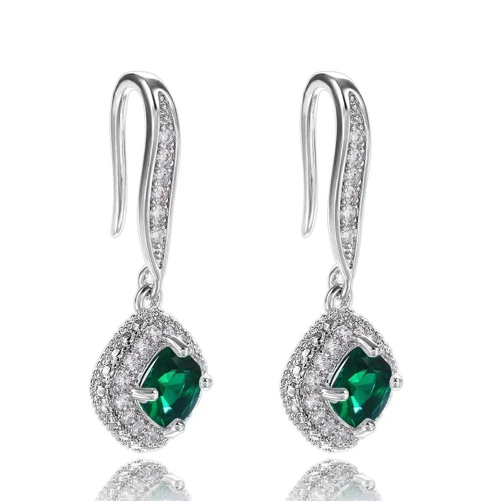 Modische Bankett Elegante Smaragd Zirkonia Ohrringe, Hochwertig Eingelegte Hochzeitsstil Schwingende Zirkon Accessoires