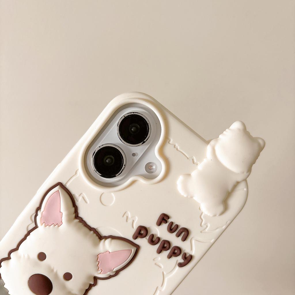 For iPhone 16 Silicone Case Cute Highland Terrier Design Shockproof Phone Back Cover