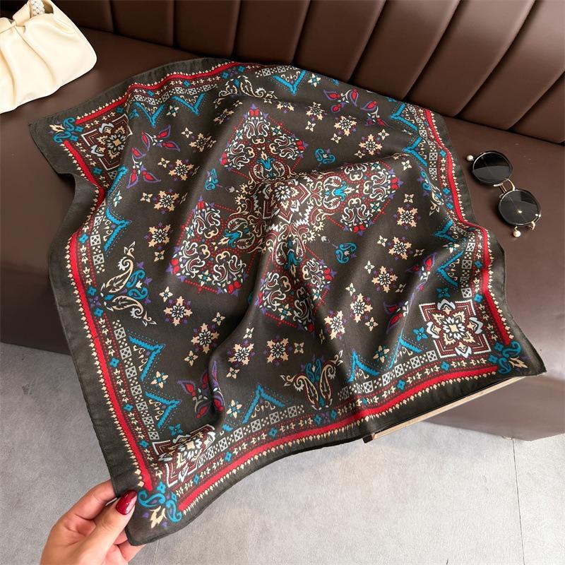 Vintage Elegant Womens Small Square Scarf Imitation Velvet Sun Protection Neck Wrap