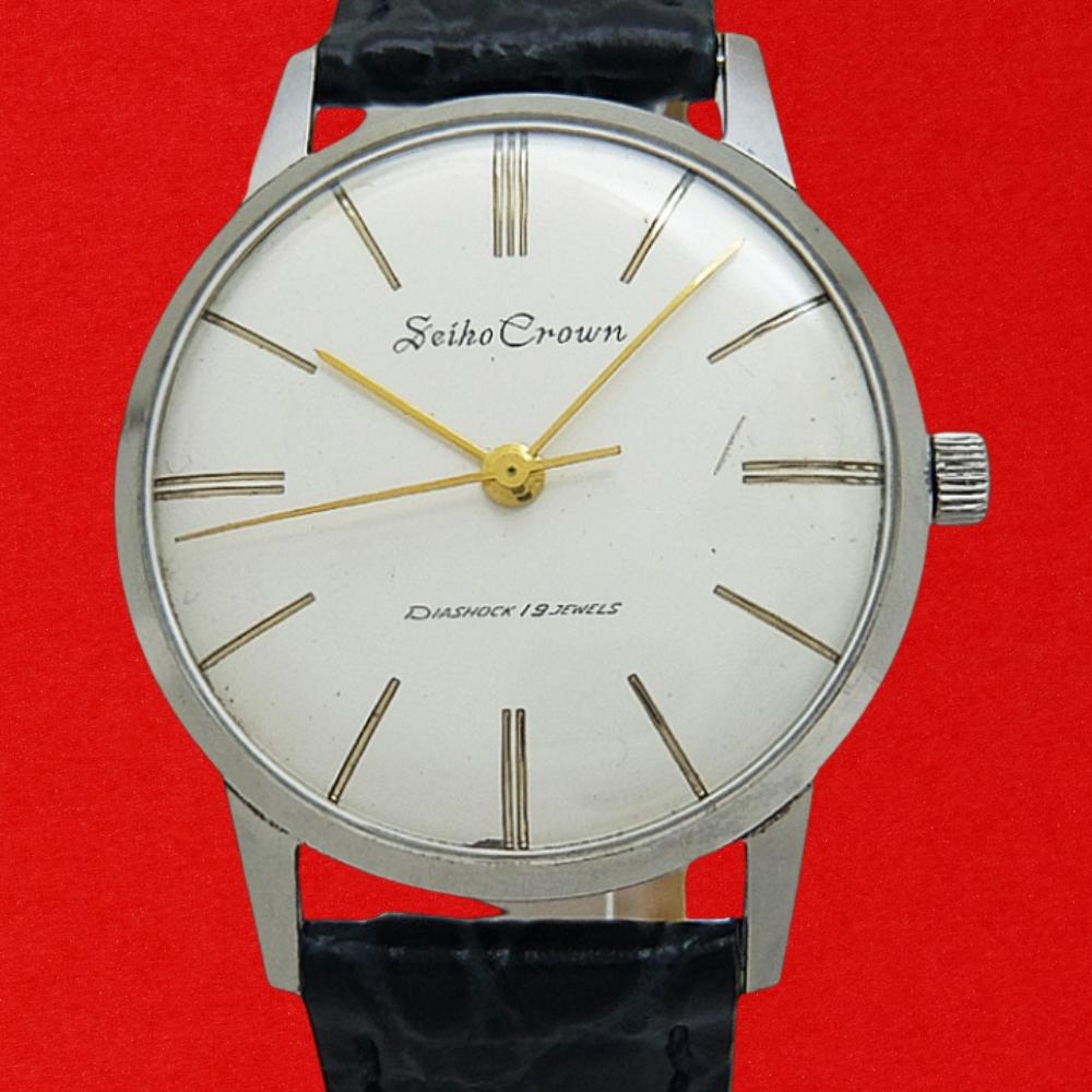 Seiko Crown 19J Ref.J14022 SS Black Letter First Logo Dial Earliest Model Manual Winding No Strap Used