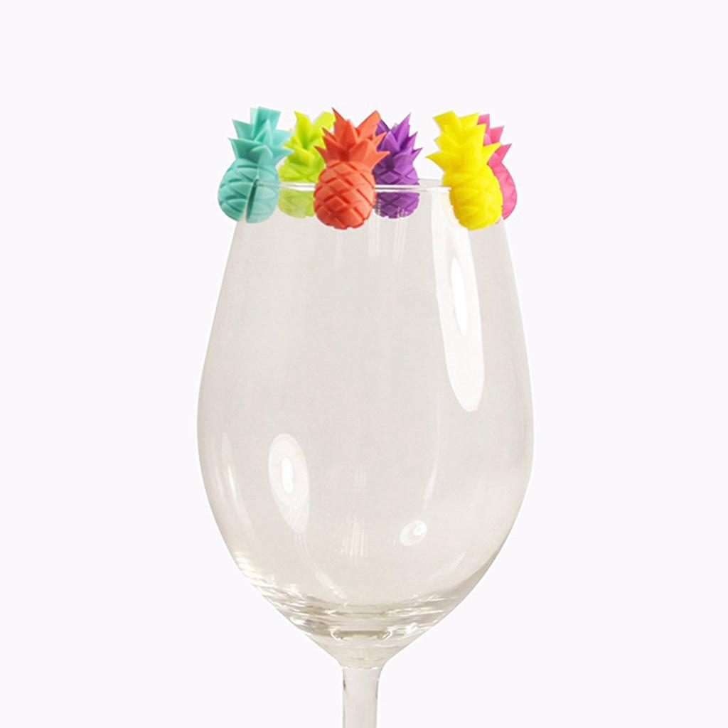 Wine Glass Markers Set of 6 Cute Pineapple Silicone Drink Glass Charms Tags Identification Cup Labels Signs for Party