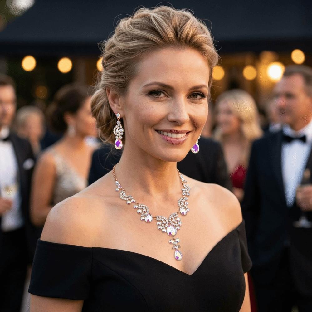 Shiny Necklace Earrings Set Elegant Women's Jewelry Set Rhinestone Jewelry Set Wedding Party