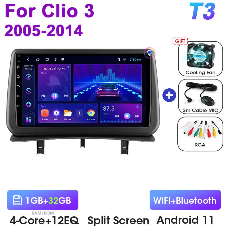 Android 12 Car Radio For Renault Clio 3 2005 -2014 2 Din GPS Navigation Carplay Auto Stereo Intelligent Systems Smart Autoradio