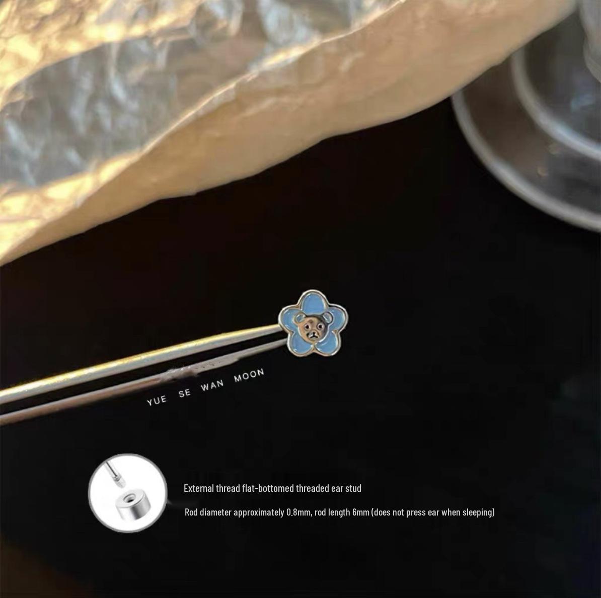 Изысканные серьги-клипсы с синим бантом и бриллиантом для хряща уха, женские