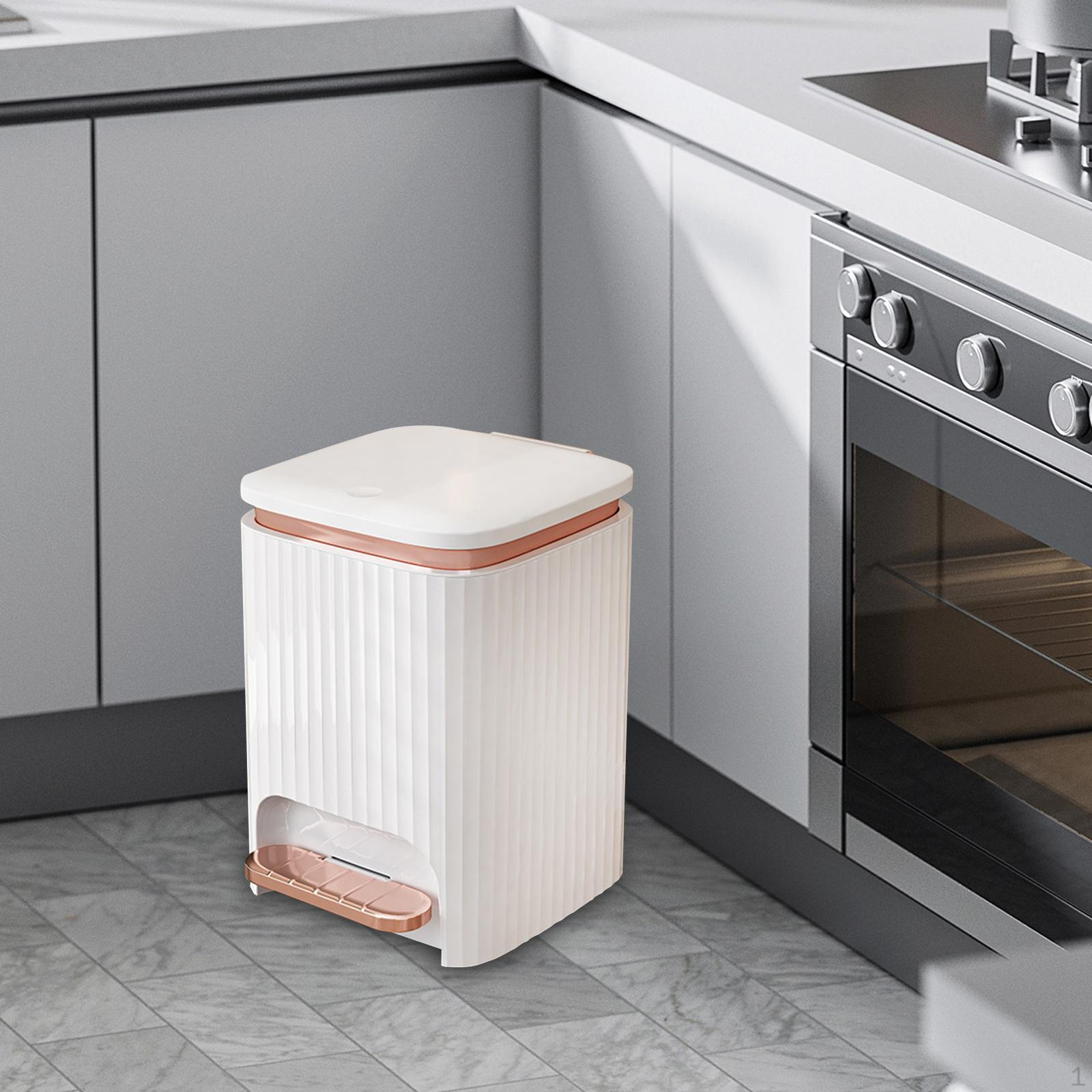 

Відро для сміття у ванній кімнаті з ножною педаллю та натискною кришкою. Кухонний кошик для сміття White 9L