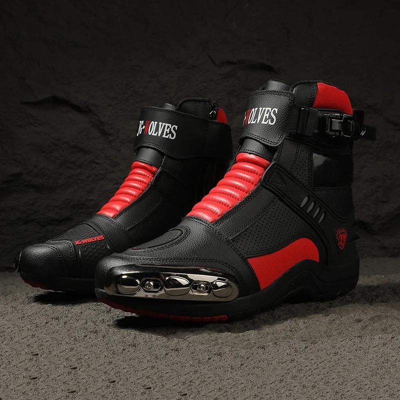 New Motorcycle Boots Men Leather Motos Breathable Anti Slip Wear-Resistant Riders Boots Motorbike Racing Ankle Length Shoes