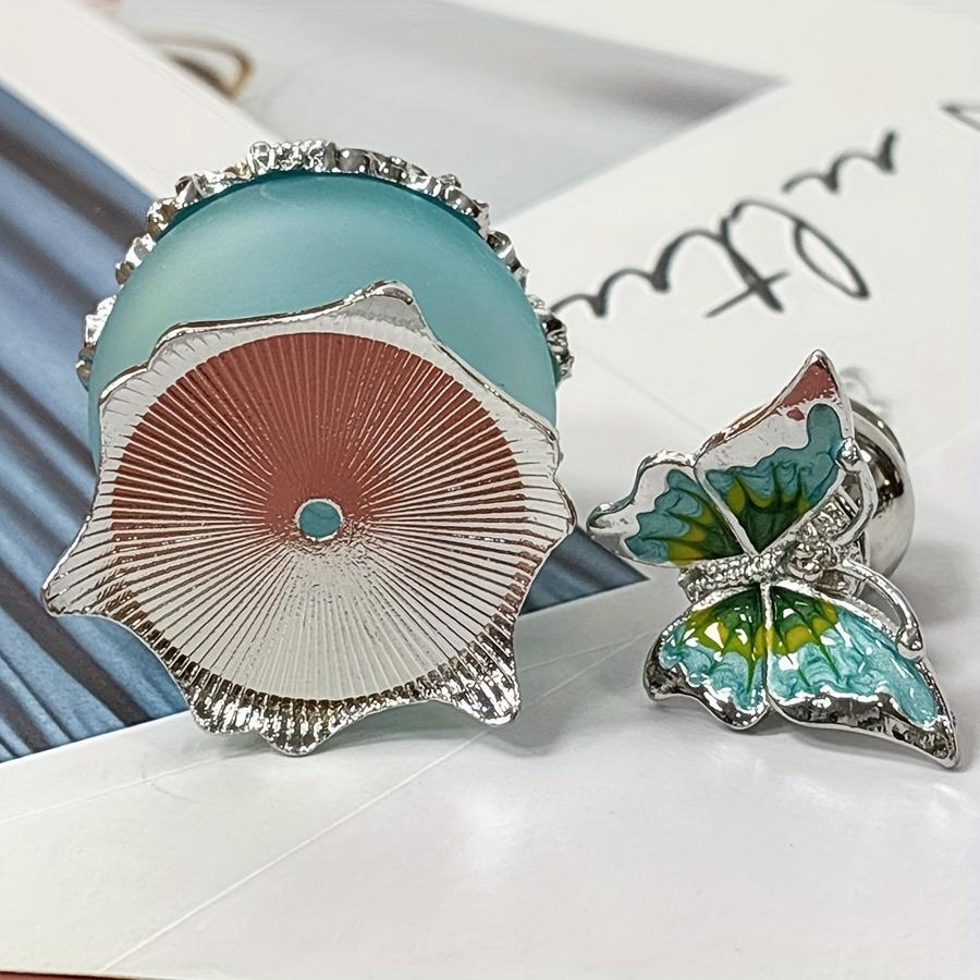 1 Pc 25ml Blue Butterfly Enamel Painted Dropper Glass Bottle with Floral Accents, Refillable Perfume & Essential Oil Storage, Portable & Reusable