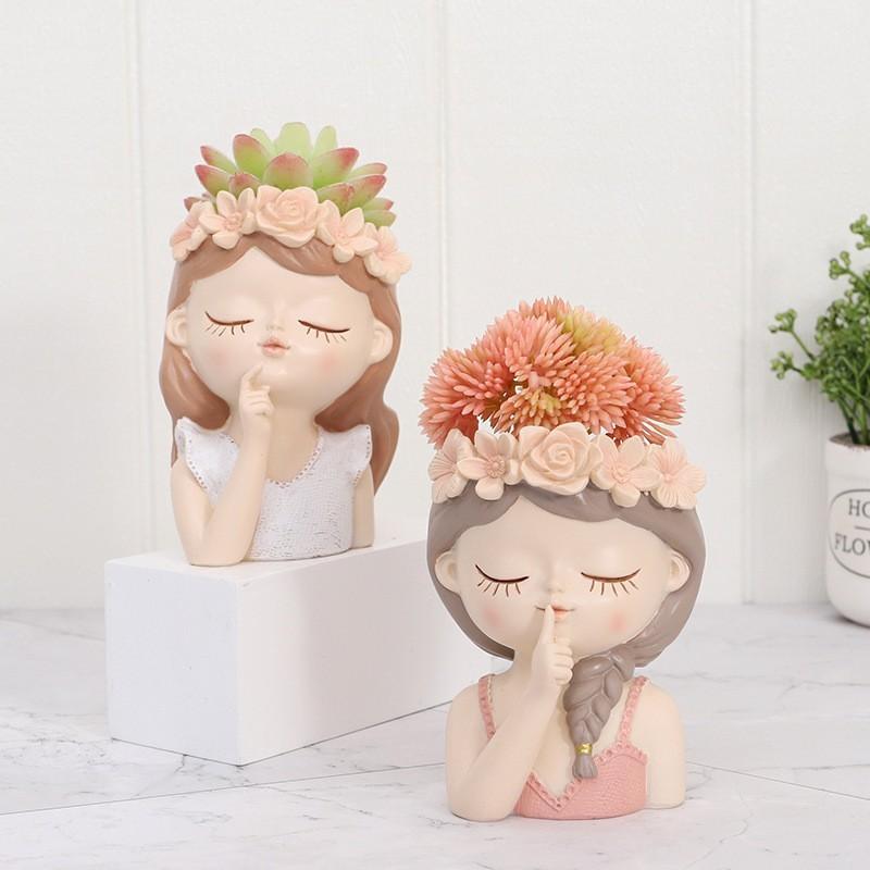 Charming Resin Succulent Planter Adorable Girl Flower Pot For Home And Garden Decor