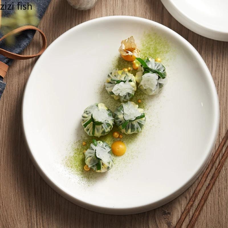 Ceramic Dinner Plate Round Snack Dessert Trays Solid Color Sashimi Sushi Dishes Household Specialty Tableware Steak Pasta Plates