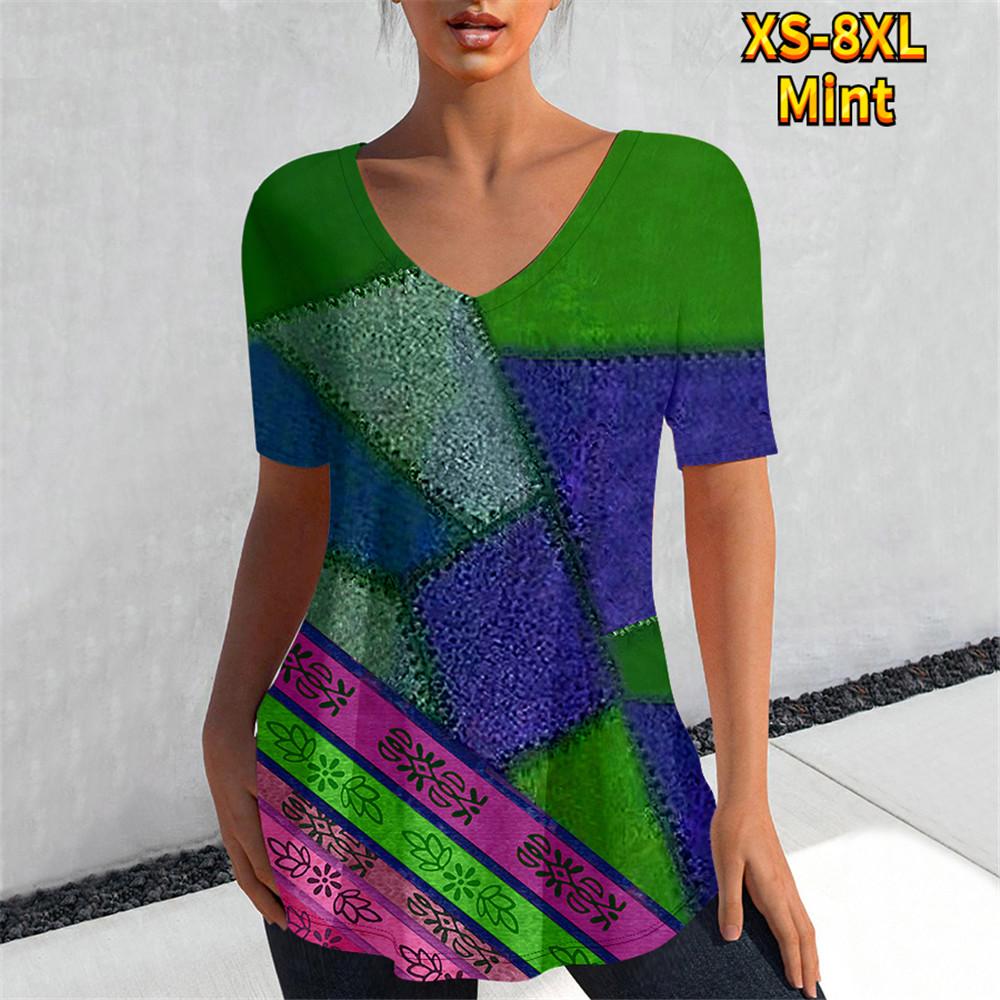 

Модная футболка женская контрастная строчка модуль цифровой 3D принт топы повседневные летние с коротким рукавом новые рубашки с круглым вырезом Femme 2XL