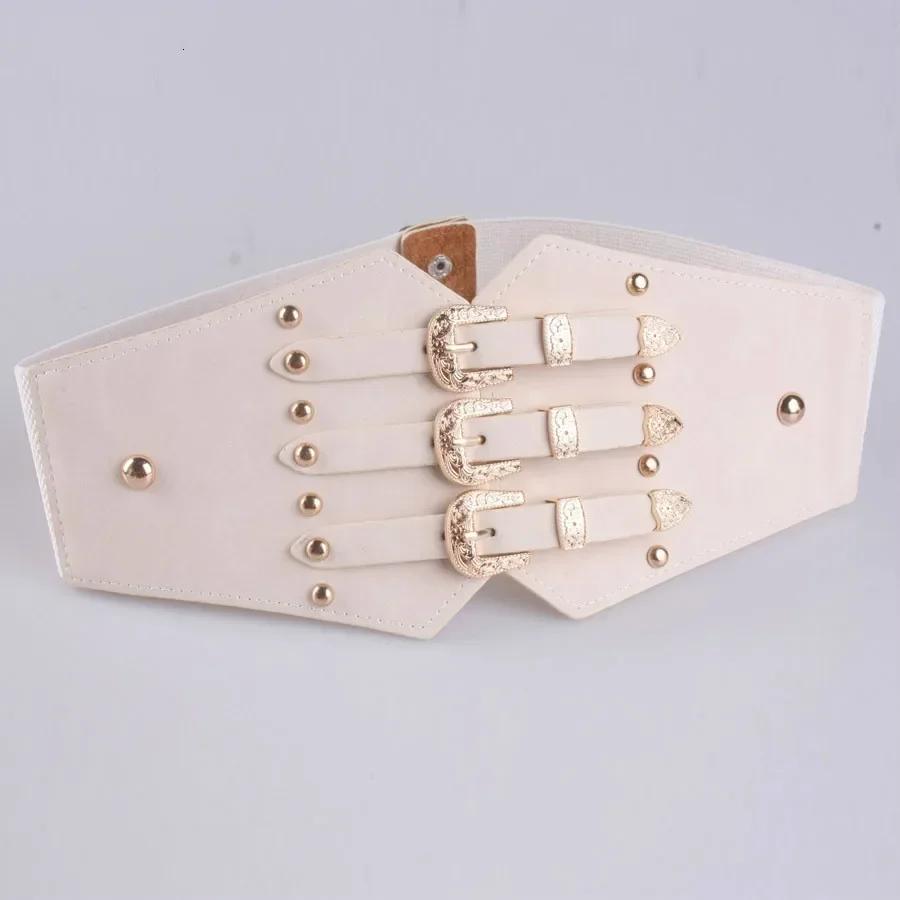 Fashion Women Wide Belt New Metal Buckle Elastic Waistband Leather Rivet Ultra Wide Belt for Women Stretch Thick Waist Dress