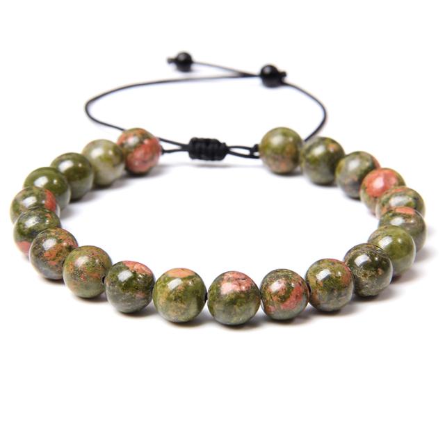 Pulseira trançada de pedra natural, jades verdes, turquesas africanas, contas, pulseiras de corda ajustáveis para homens e mulheres, presente criativo