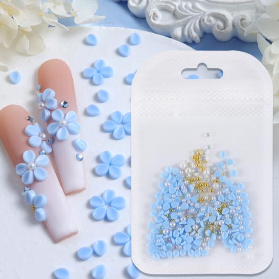 1 Set Flower Petal Nail Art Charm 3D Resin Floral Petal Golden Beads DIY