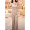 Spring 2025 Women's Luxury Suit: Stylish Slimming Top & Wide-Leg Pants Set
