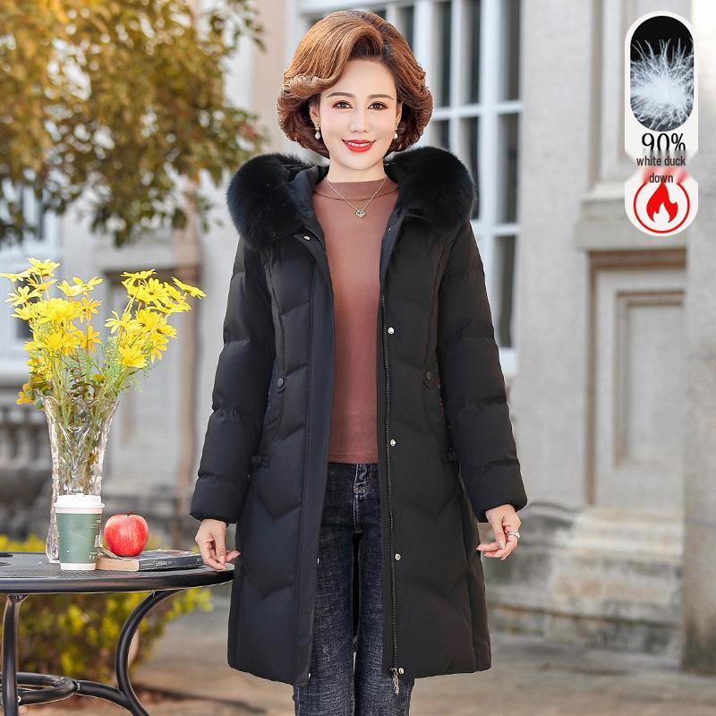 

Women s Grandma Down Jacket: Warm White Duck Down, Mid-Length, Hooded Winter Coat for Middle-Aged and Elderly 3XL (115-130 jin)
