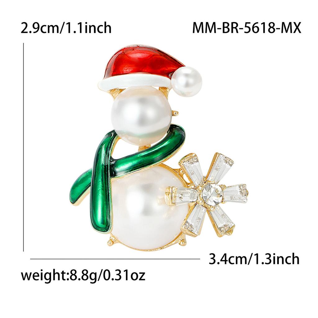 Christmas Classic Pearl Snowman Brooches for Women Rhinestone Decoration Pins Event Party New Year Gifts Jewelry Accessories