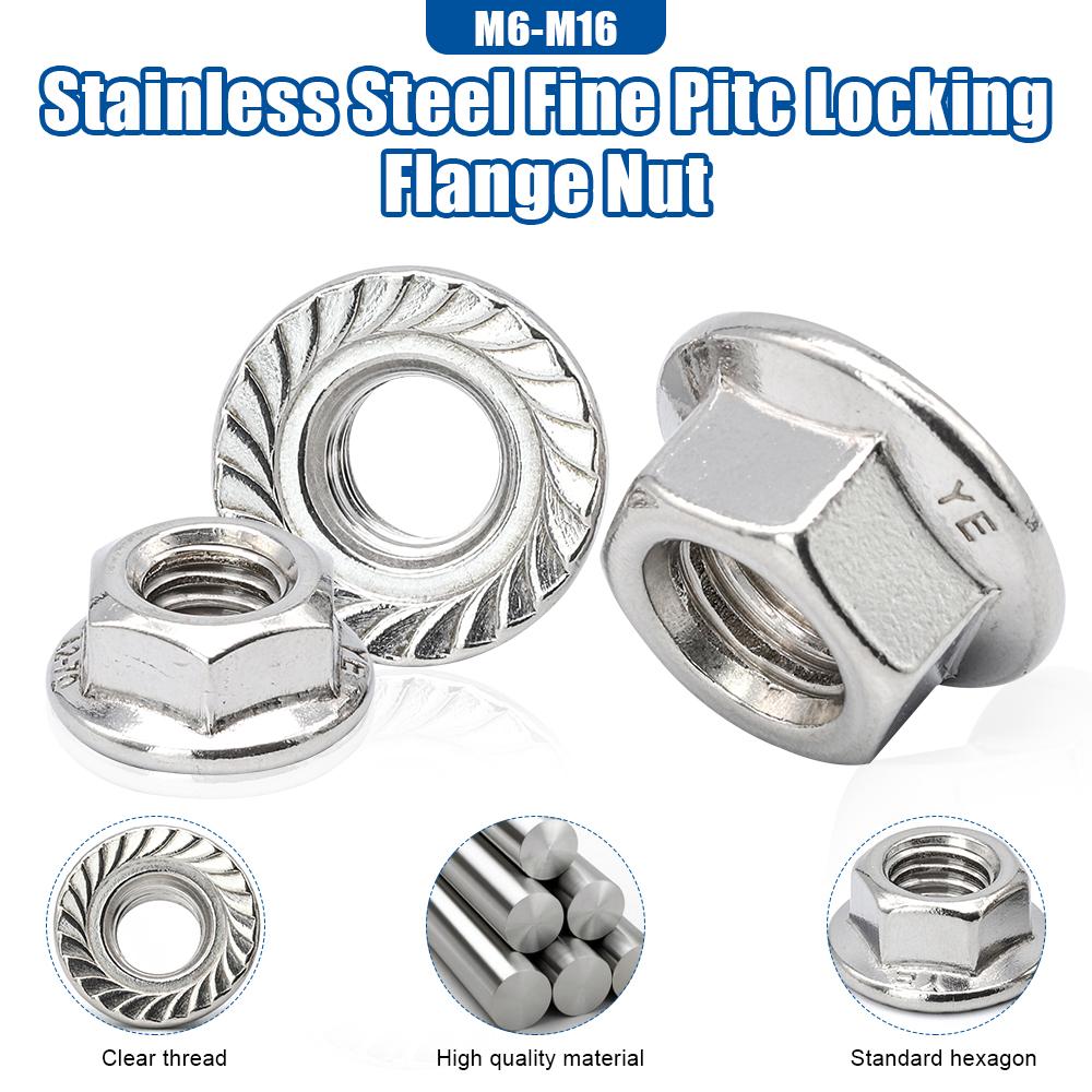 

NINDEJIN 2-25pcs Fine Pitch Hexagonal Flange Nuts M6 M8 M10 M12 M14 M16 Stainless Steel Insert Locking Flange Nut DIN6923 M10x1 5pcs