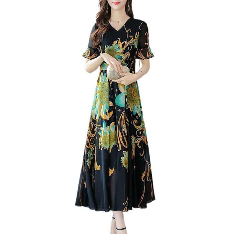 2019 Fashion!Women Summer Casual Loose Maxi Dress Leafs Printed Short Sleeve Plus Size Retro Sundress 2019 Fashion!Women Summer Casual Loose Maxi Dress Leafs Printed Short Sleeve Plus Size Retro Sundress