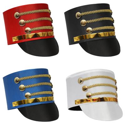 Teens Drum Marching Hat Mažoretka Master Band Klobouk Vojenský královský voják Svrchní kšiltovky pro Halloween Carnival Cosplay Cap příslušenství
