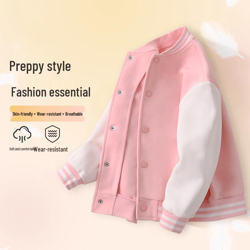 Kids  Color Block Baseball Jacket - Trendy Spring Long Sleeve Cardigan for Boys & Girls 2026. 120 cm