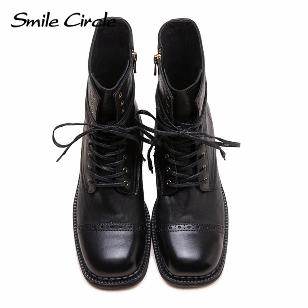 Genuine Leather Women Boots Lace Up Round Toe Short Boots Comfortable Fashion Casual Boots