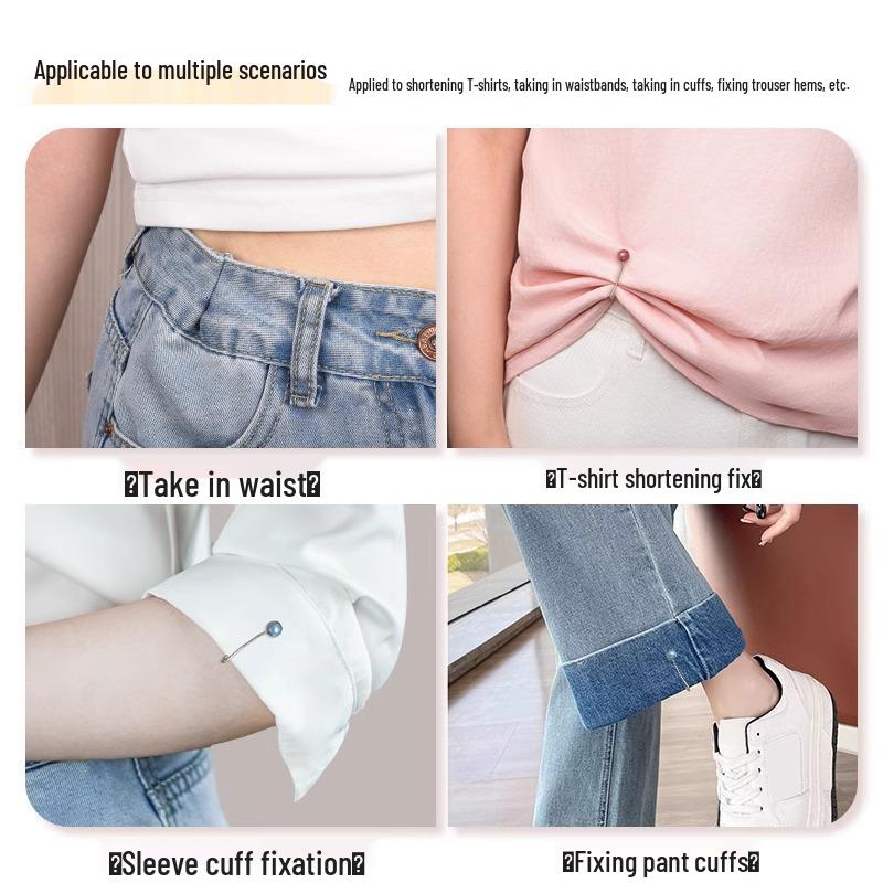 Adjustable Metal Clip T-Shirt with Waist-Cinching Buckle and Shortened Hem