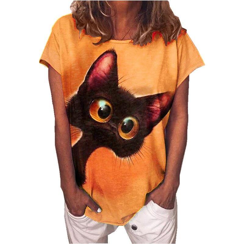 Summer Cat 3D Print T-Shirts Women's Casual Round-Neck Short Sleeve T Shirt Harajuku Tees Y2k Tops Female Streetwear Clothing