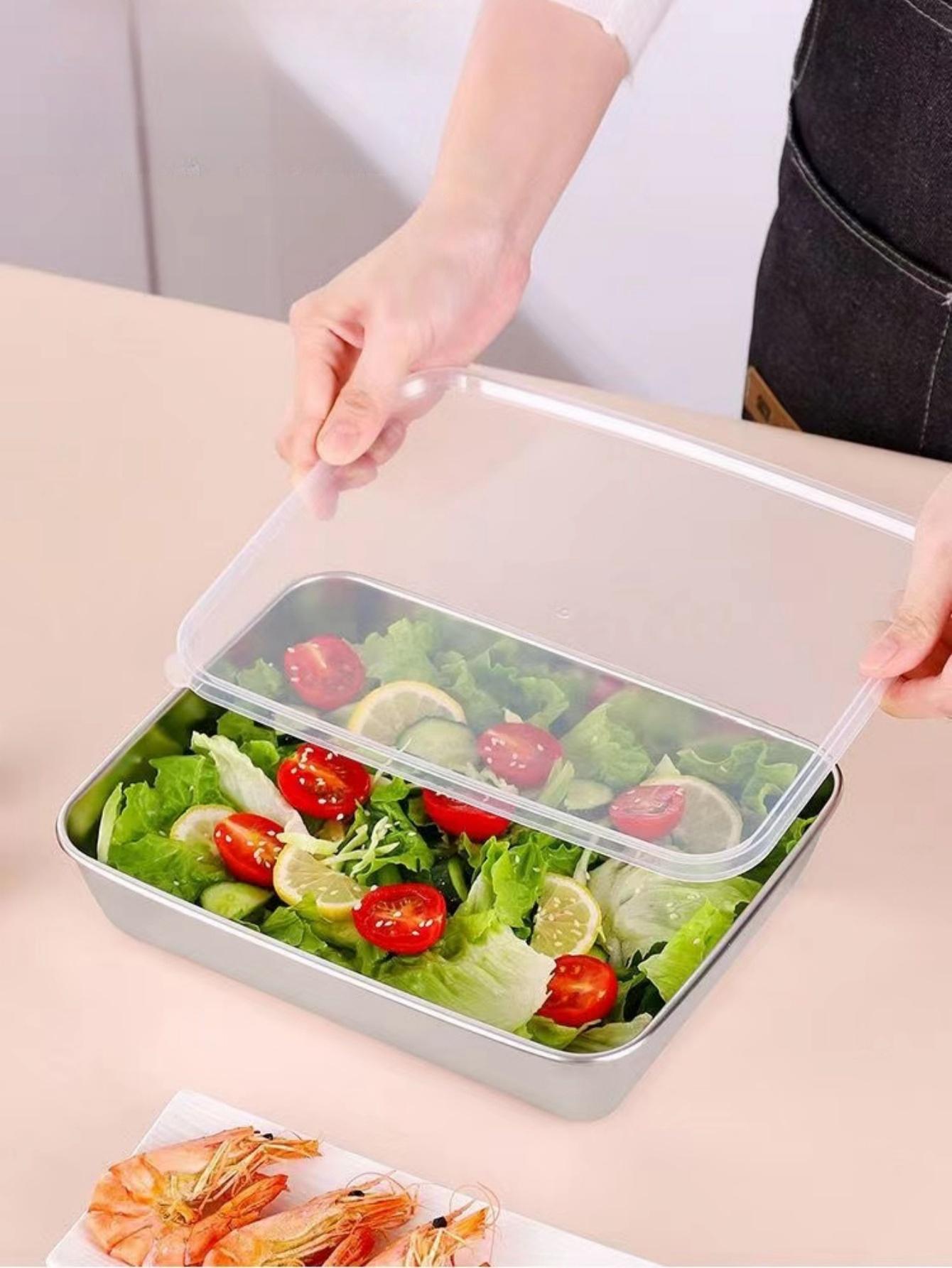 

Прямоугольный поднос из нержавеющей стали, большая емкость, металлическая сервировочная тарелка для еды, сковорода для рисовой лапши, домашний обед, бенто, органайзер для хранения тарелок