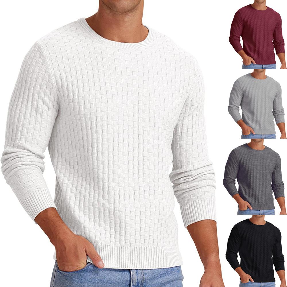 Men's Knit Sweater Round Neck Textured Pattern Casual Pullover Multi-Color Options