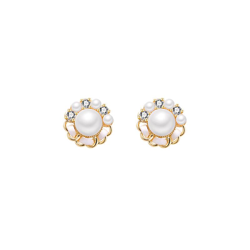 Rhinestone Pearl Splicing Xiaoxiangfeng Pearl Stud Earrings Fashion Design Temperament Earrings