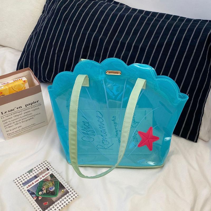 Korean  Pvc Shell Shoulder Bag Ins Style Girly Blue Transparent Handbag Female Waterproof Portable Tote Bags