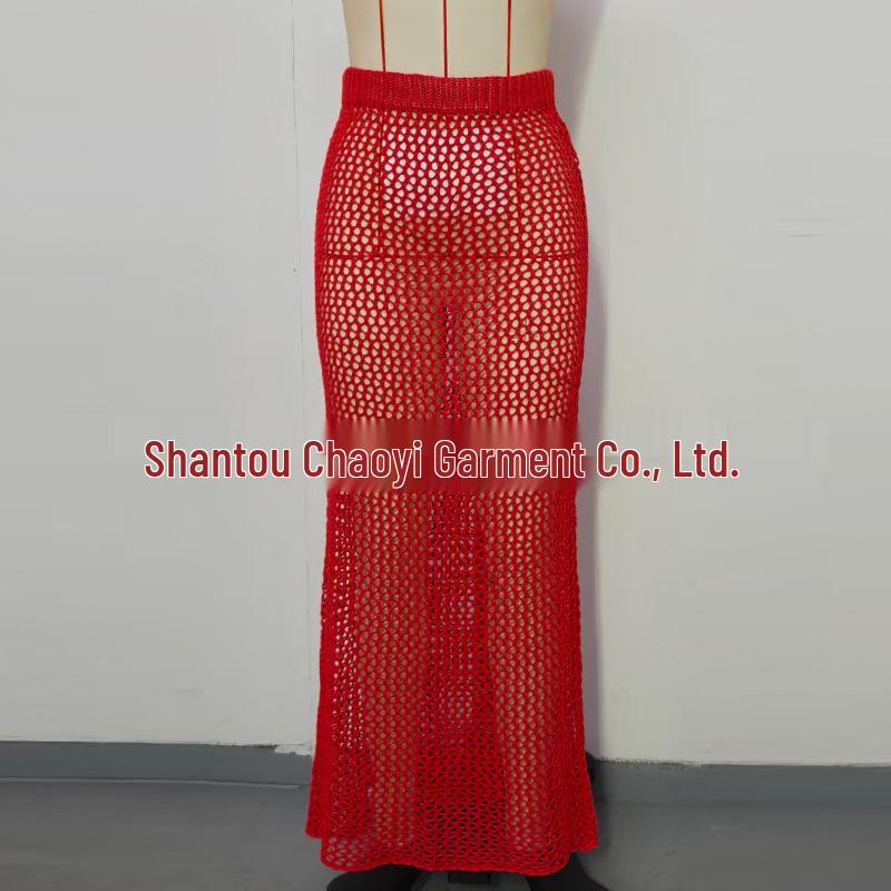 Summer Seaside Textured Knit Midi Beach Skirt Cover-up