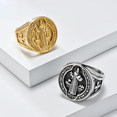 European and American Retro Saint Benedict Exorcist Brand Titanium Steel Mens Ring
