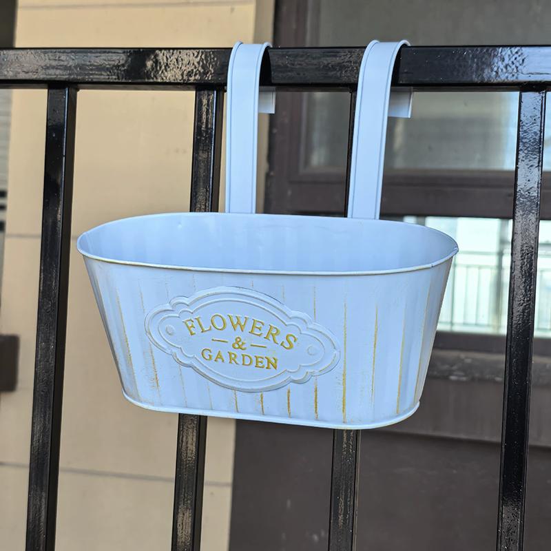 

WTEMPO Rustic Detachable Double-hook Hanging Bucket Balcony Iron Sheet Hanging Bucket Garden Fence Flower Pot Spring Summer Wall Decor Flower Baskets 3pcs синий