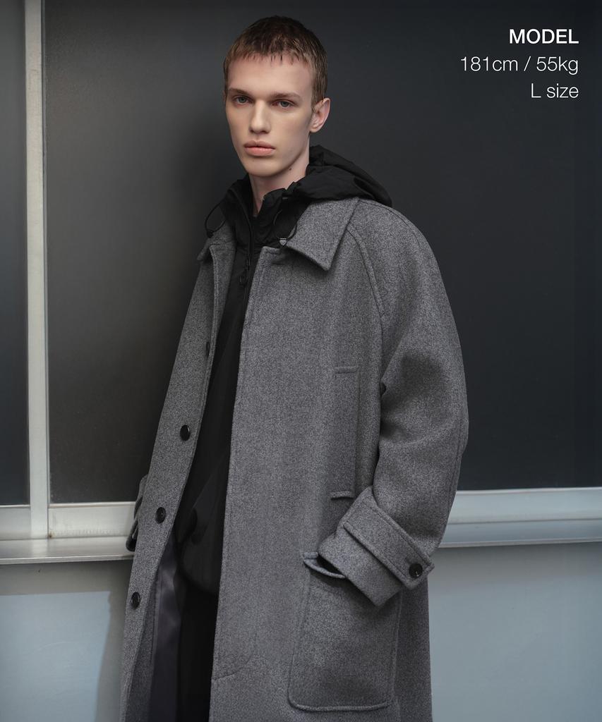 Musinsa Standard Wool Blend Oversized Muff Balmacaan Coat [Medium Grey]