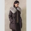 Winter Ladies Fox Fur Collar Waist Mid-length White Duck Down Jacket