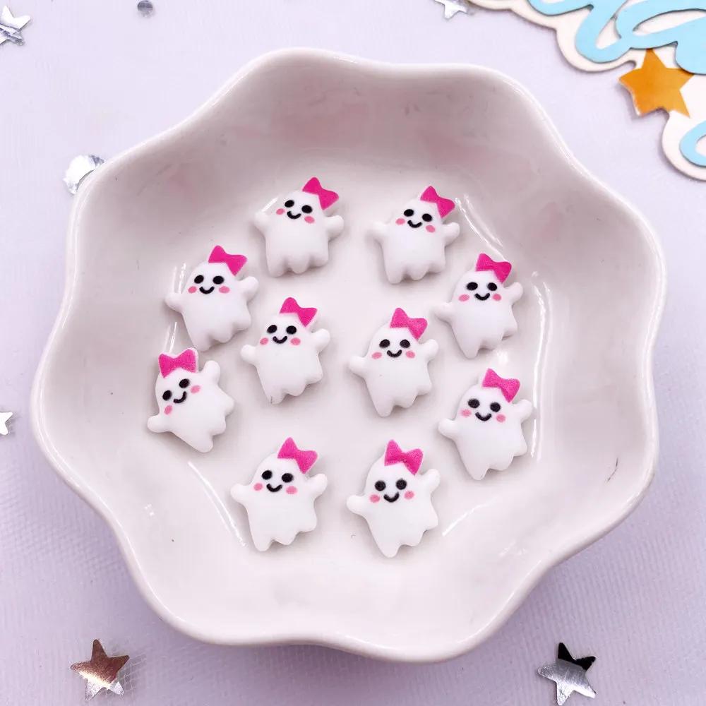 30pcs Resin Mini Colorful Painted Cartoon Ghosts Bat Pumpkin Spider Bat Candle Figurines Flat Back Nail Art DIY Scrapbook M437 H