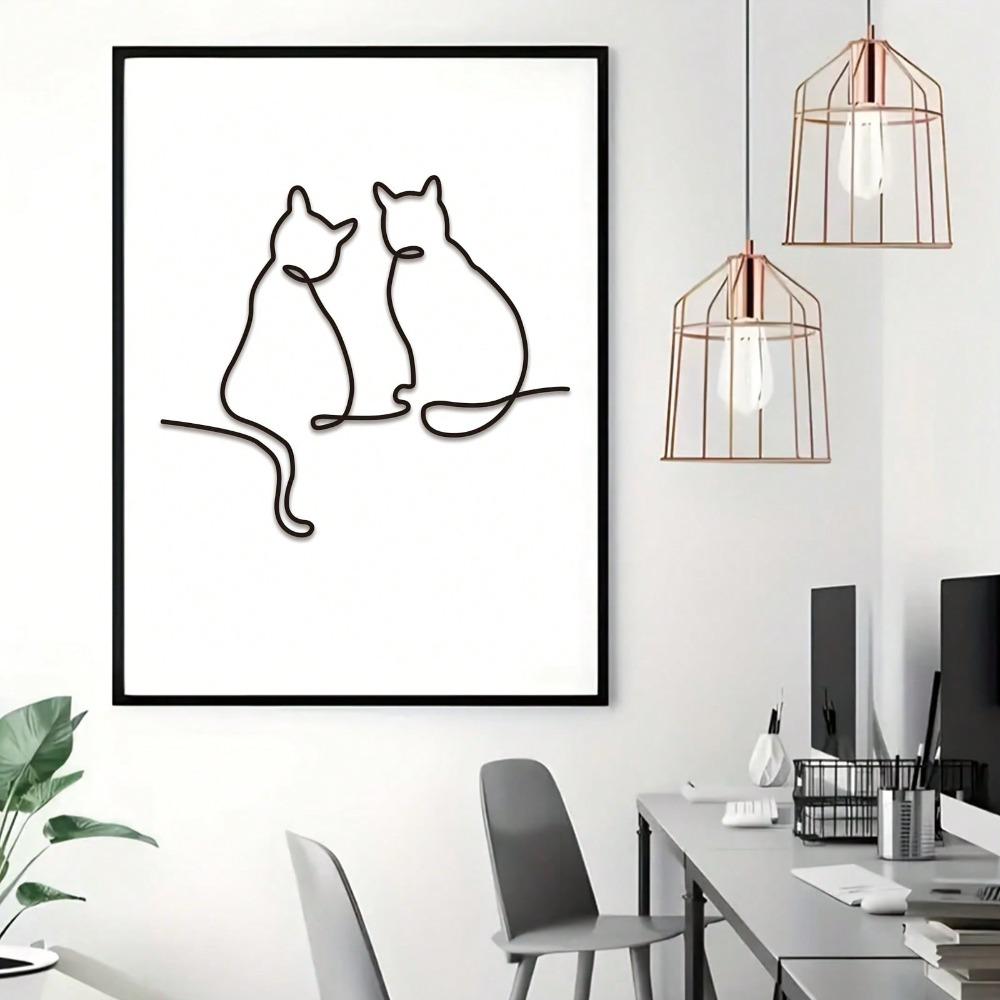 Modern Metal Cat Wall Art Minimalist Line Design Laser Cut Silhouette Indoor Outdoor Iron Decor For Living Room Bedroom Bathroom