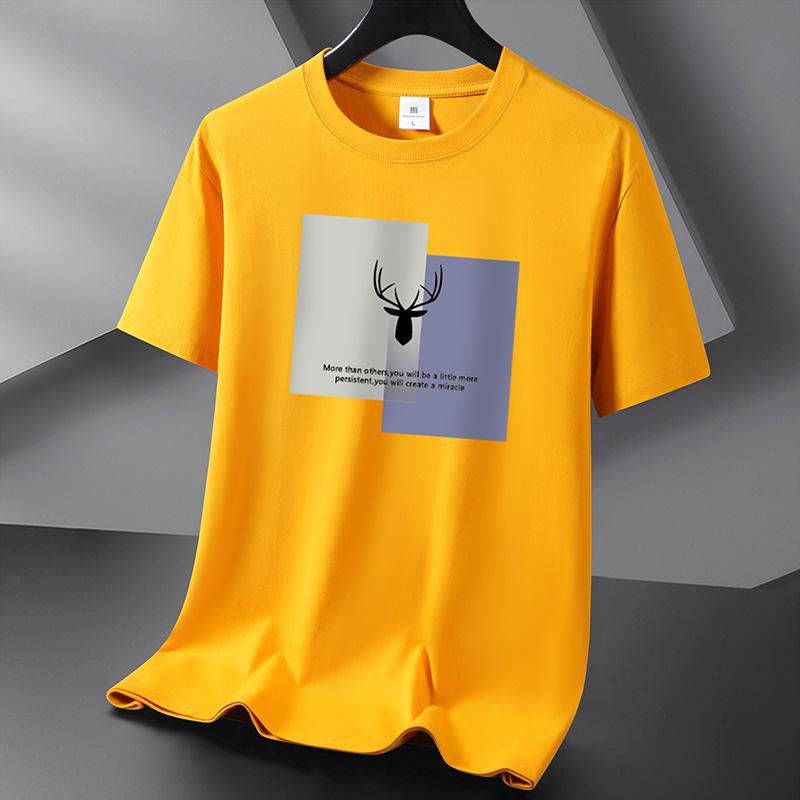 

Мужская модная футболка с короткими рукавами с рогами, футболка из чистого хлопка, S-6XL 5XL жёлтый