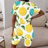 Women Plus Size Round Neck Short Sleeve Tropical Leaf Printed Two Piece Set Longline Top Fitted Shorts