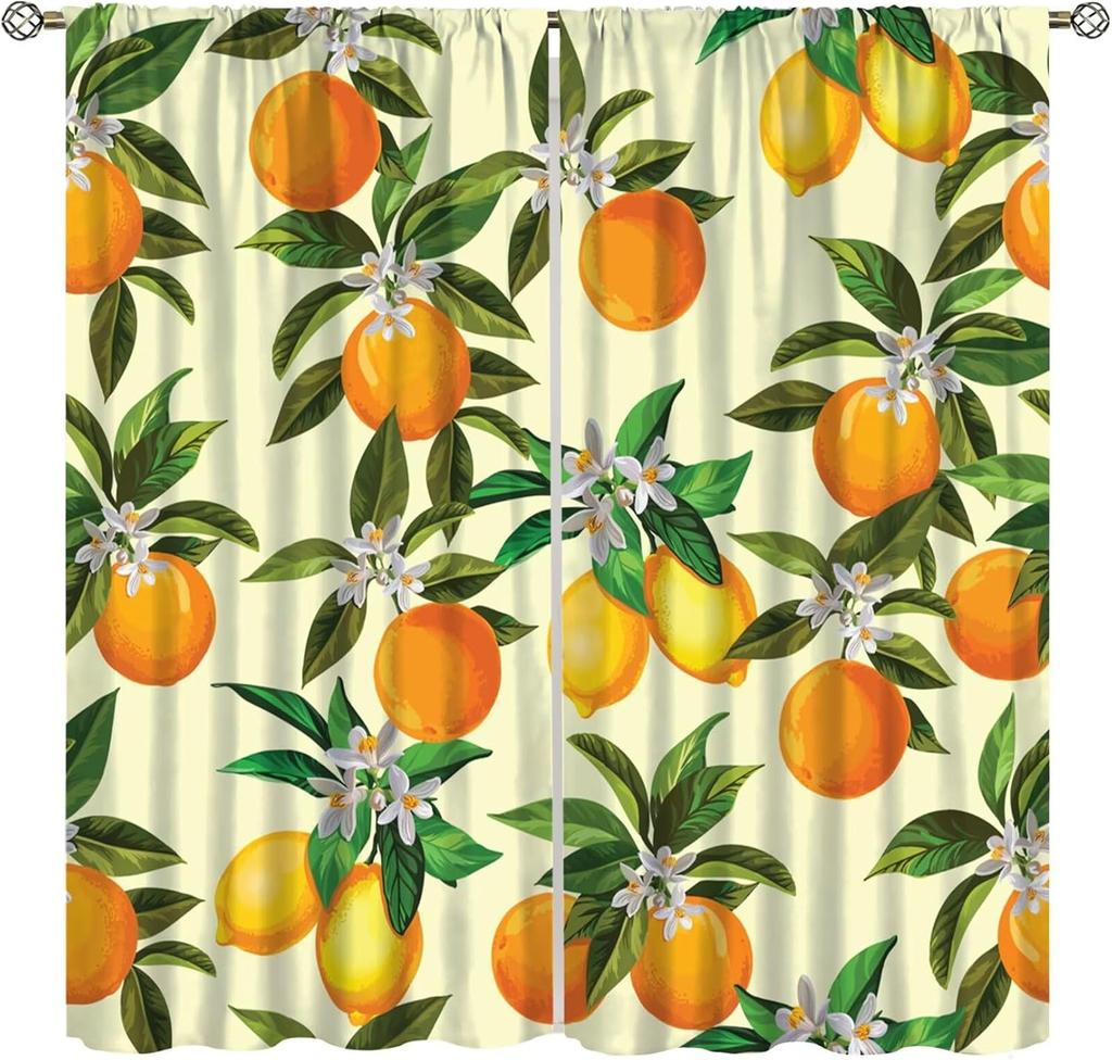Fruit Window Curtains,Pink Cute Strawberry Green Leaves Flower Retro Art Print Window Drapes for Kids Girls Bedroom Living Room