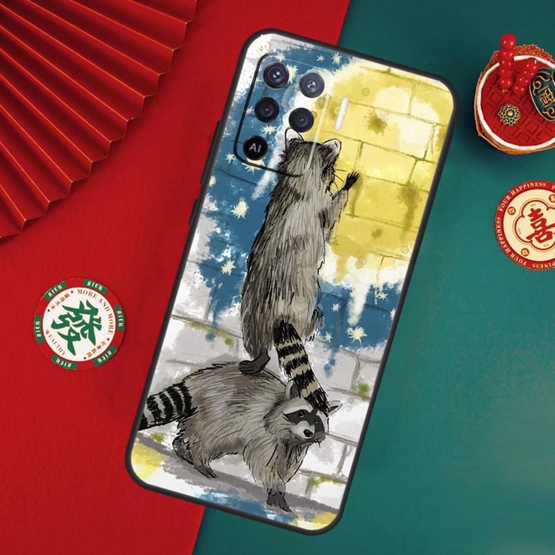 Cartoon Raccoon Kawaii Case For Oppo A6 A5 Pro A15 A18 A38 A58 A78 A98 A54 A74 A94 A17 A57 A80 A60 A40 A16 A76 A96