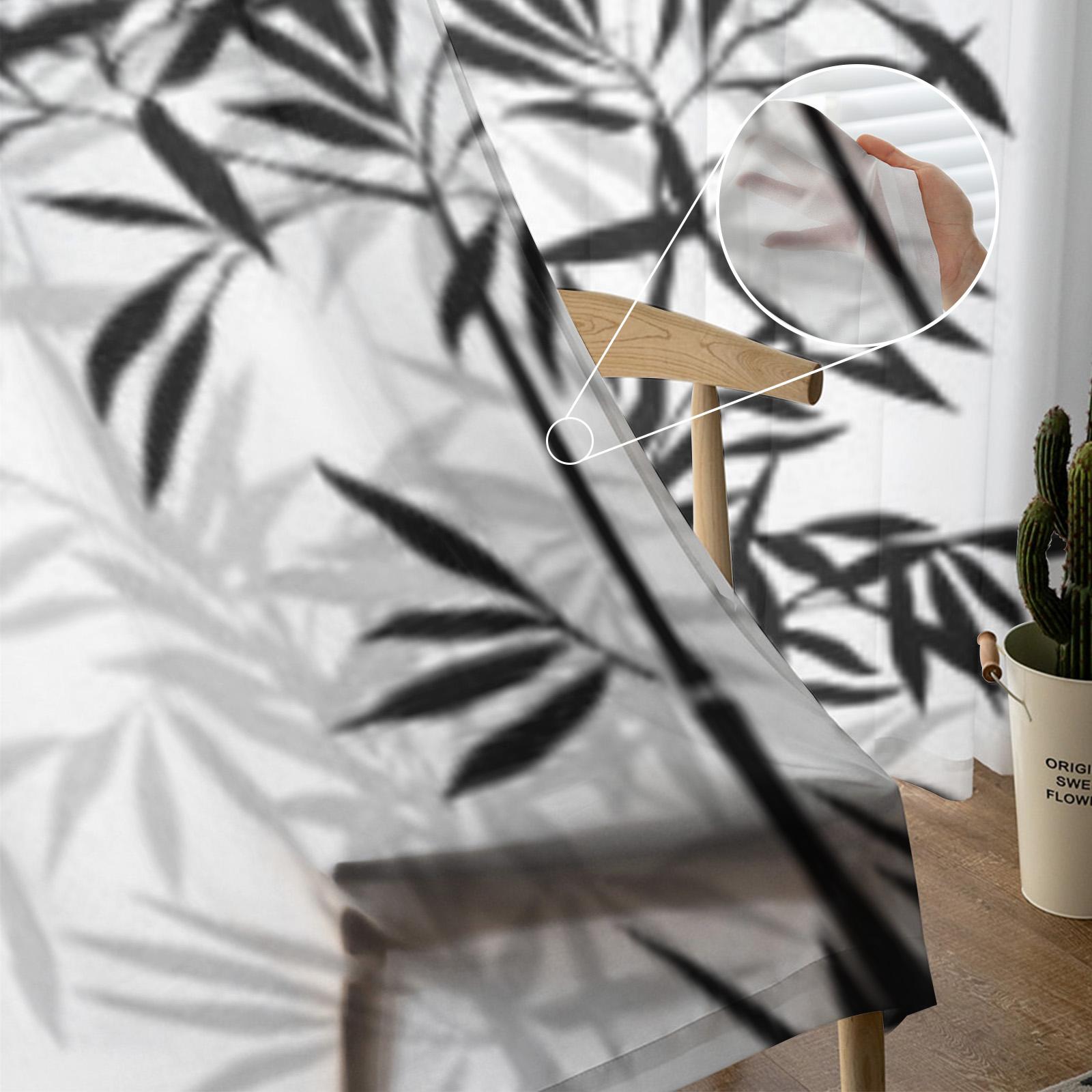 Бамбуковые черно-белые роскошные шифоновые прозрачные шторы для гостиной — фото 5