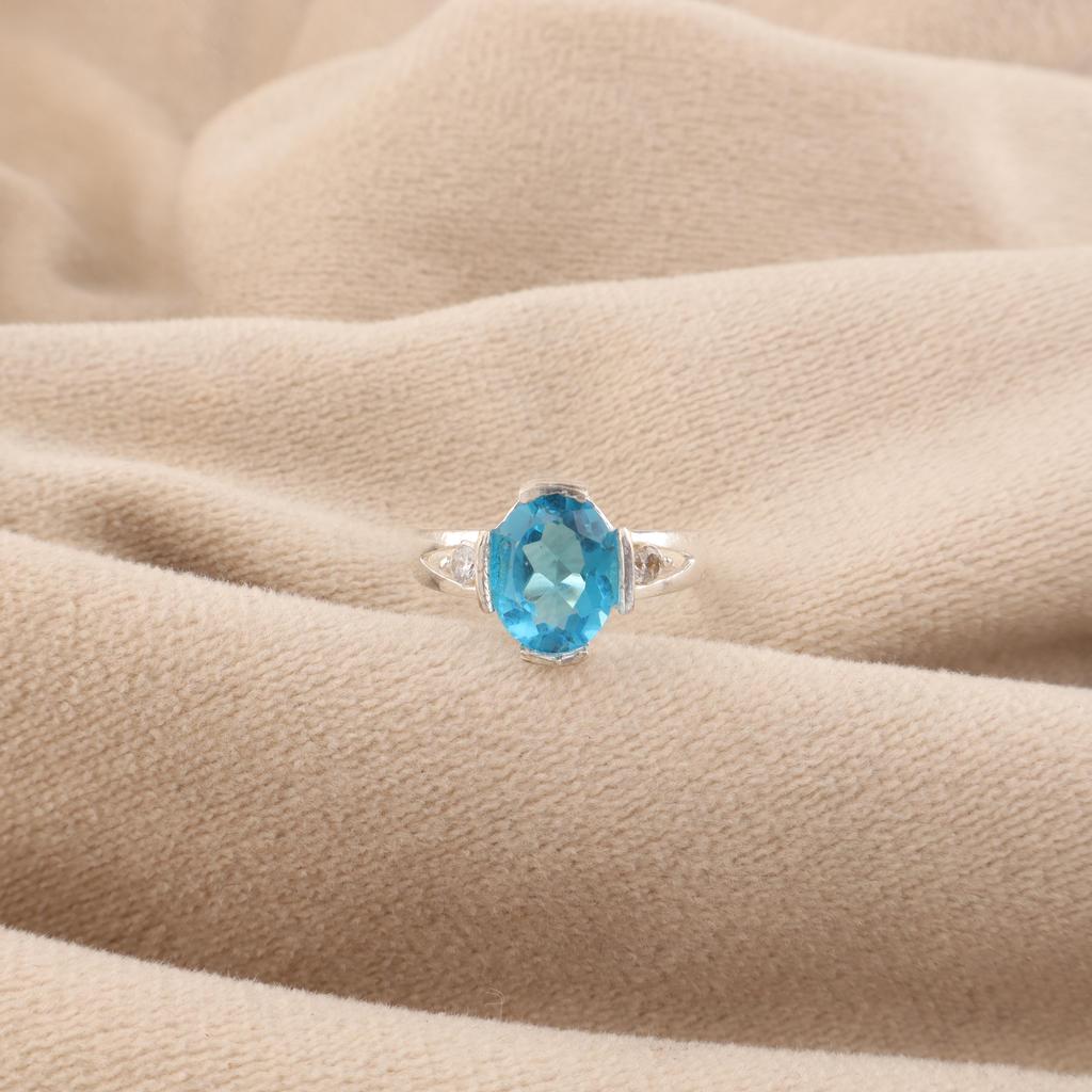 Swiss Blue Topaz Gemstone Proposal Ring 925 Streling Silver Jewelry For Her CZR-18-16