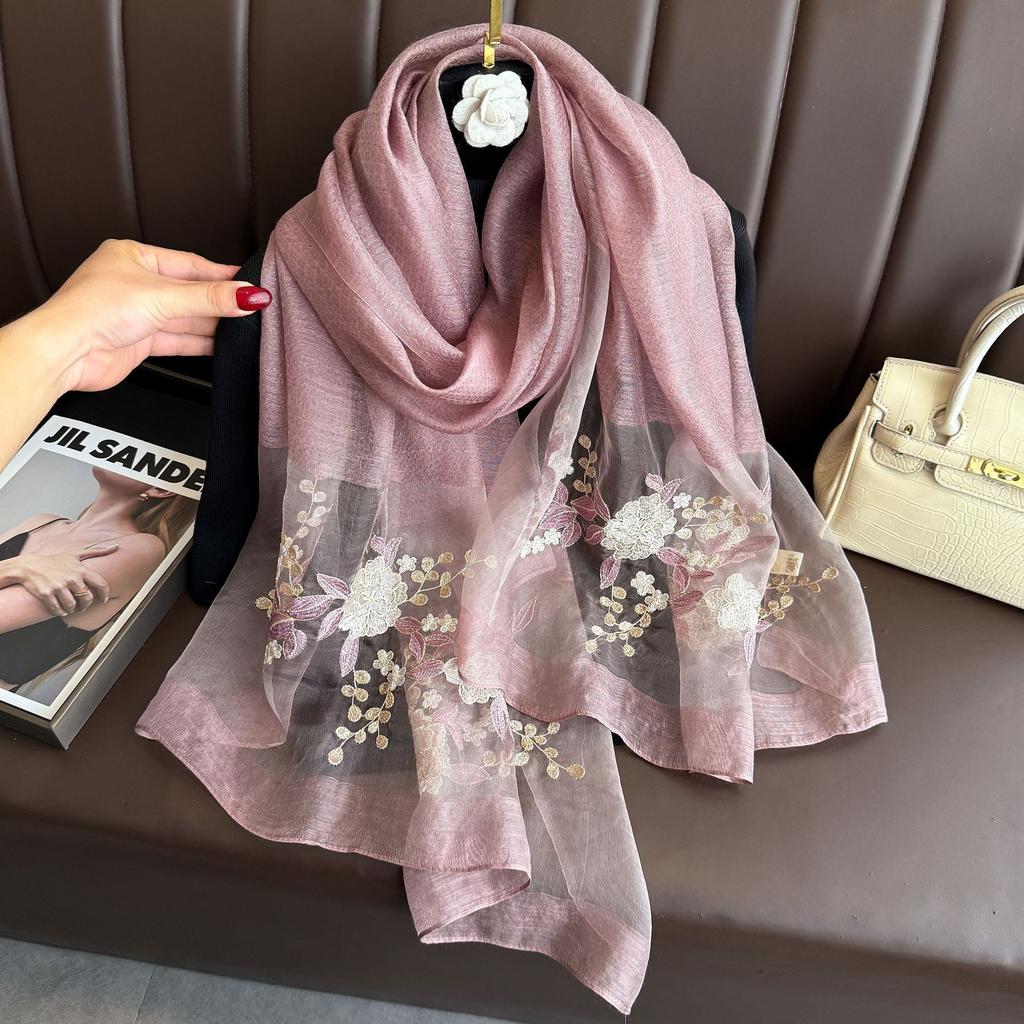 2025 Silk Women Scarf Warm Wool Shawls Lady Wraps Elegant Bufanda Floral Pashmina Embroidery Scarves Foulard  Hijab