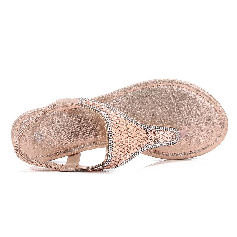 Large Size Hollow Flat Bottom Rhinestone Sandals Bohemian Comfort Women's Shoes Summer 187-2