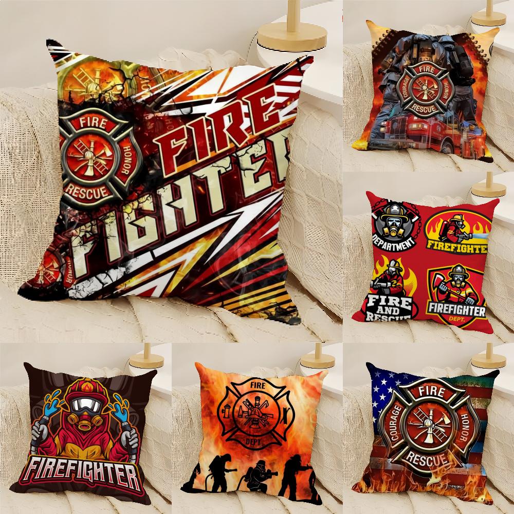 Firefighter Department Logo Rescue Soft Cute Pillow Case Linen Cushion Covers For Decorative